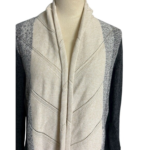 Natural Reflections Open Drape Knit Cotton Beige Black Boho Cardigan Sz M - Picture 2 of 9